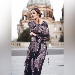 Free People Raven Out Of The Woods Combo Drawstring Waist Dress Sz XS